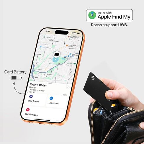 جهاز تعقب محفظة بطاقات الائتمان المعتمد من SPOTMINDERS Apple MFi باللونين الأسود والوردي (iOS فقط) + حزمة شاحن لاسلكي - يعمل مع Apple Find My Tracking Card لبطاقة المحفظة القابلة لإعادة الشحن IP68 0.07 بوصة رفيعة in Kuwait