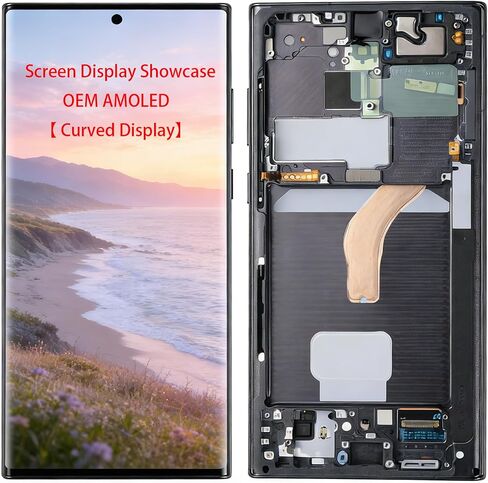 【Curved Display】 OEM Grade for Samsung Galaxy S22 Ultra LCD Screen Replacement, 6.81 Inch 120Hz Dynamic AMOLED 2X Display with Frame, Touch Digitizer, Protective Film (Phantom Black) in Kuwait