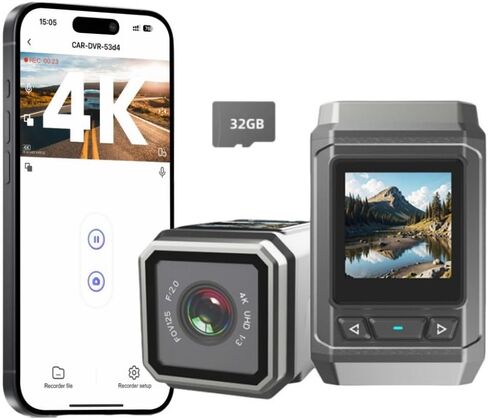 4K Bicycle Camera, 3000MAH Battery with 8-Hour Battery Life, 32GB SD Card, 1.3 IPS Display, IP66 Waterproof Design, Motorcycle Camera, WiFi + APP Control, Loop Recording, Outdoor Sports in Kuwait