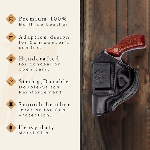 Cardini Leather Premium IWB Holster, for 5-Shot Revolvers, for S&W J Frame, for Taurus 605, 642 airweight, 38 Special Holster in Kuwait