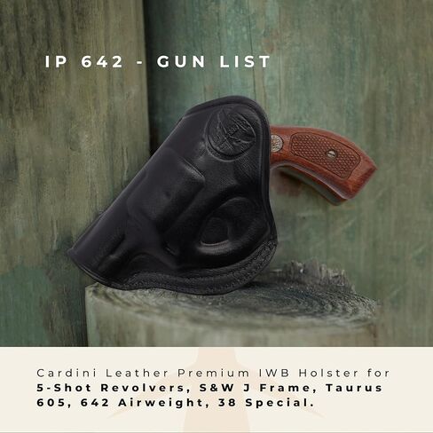 Cardini Leather Premium IWB Holster, for 5-Shot Revolvers, for S&W J Frame, for Taurus 605, 642 airweight, 38 Special Holster in Kuwait