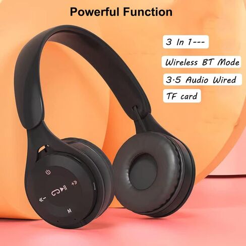 Kids Bluetooth Headphones, Over-Ear Wireless Bluetooth 5.0 Headset, Comfortable Protein Earpads and Folding Storage,HiFi Music Player with Microphone Bluetooth Wireless Headset (Black) in Kuwait