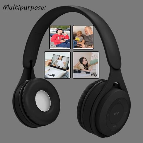 Kids Bluetooth Headphones, Over-Ear Wireless Bluetooth 5.0 Headset, Comfortable Protein Earpads and Folding Storage,HiFi Music Player with Microphone Bluetooth Wireless Headset (Black) in Kuwait
