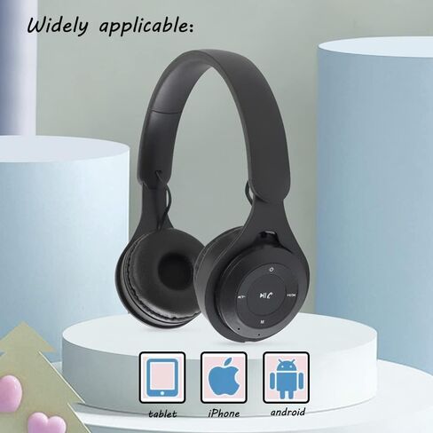 Kids Bluetooth Headphones, Over-Ear Wireless Bluetooth 5.0 Headset, Comfortable Protein Earpads and Folding Storage,HiFi Music Player with Microphone Bluetooth Wireless Headset (Black) in Kuwait