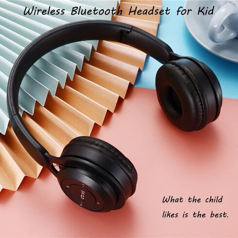 Kids Bluetooth Headphones, Over-Ear Wireless Bluetooth 5.0 Headset, Comfortable Protein Earpads and Folding Storage,HiFi Music Player with Microphone Bluetooth Wireless Headset (Black) in Kuwait