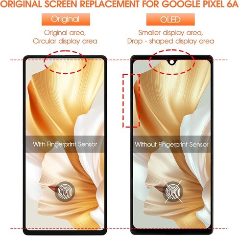 Original for Google Pixel 6A LCD Screen Replacement for Pixel 6A LCD Display GX7AS, GB62Z, G1AZG Screen Touch Digitizer Assembly Repair Part with Frame（OEM with Fingerprint Sensor in Kuwait