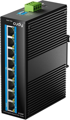 محول الشبكة الصناعية Cudy 8 Port Gigabit PoE، 802.3 at/af PoE، محول DIN-Rail بتصنيف IP40، حماية عكسية قطبية، حماية من الدائرة القصيرة، منع عاصفة البث، IG1008P in Kuwait