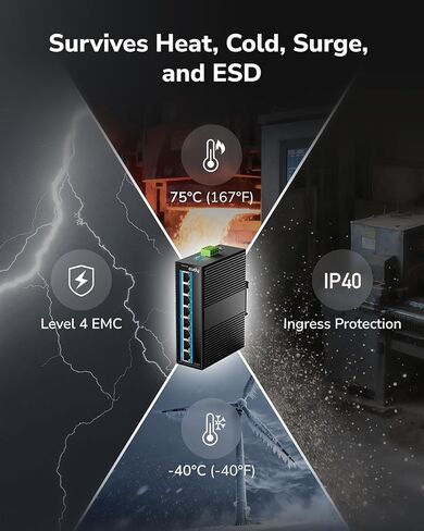 محول الشبكة الصناعية Cudy 8 Port Gigabit PoE، 802.3 at/af PoE، محول DIN-Rail بتصنيف IP40، حماية عكسية قطبية، حماية من الدائرة القصيرة، منع عاصفة البث، IG1008P in Kuwait