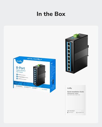محول الشبكة الصناعية Cudy 8 Port Gigabit PoE، 802.3 at/af PoE، محول DIN-Rail بتصنيف IP40، حماية عكسية قطبية، حماية من الدائرة القصيرة، منع عاصفة البث، IG1008P in Kuwait