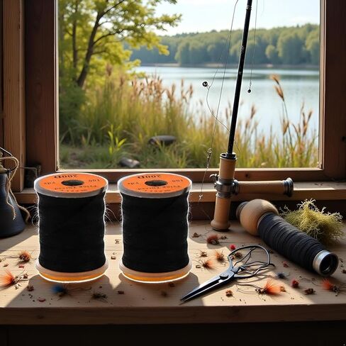 2Pcs Black Fly Tying Thread,Flies Tying Thread Material,Fluorescent 100Yard 200D Bass Fishing Hook Line,Fishing Accessories,Fly Tying Materials,Accessories in Kuwait