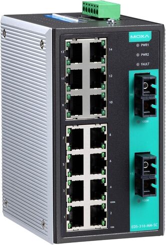 MOXA EDS-316-MM-SC Industrial Ethernet Switch with 14 10/100BaseT(X) Ports, 2 100BaseFX Port, Multi Mode SC in Kuwait
