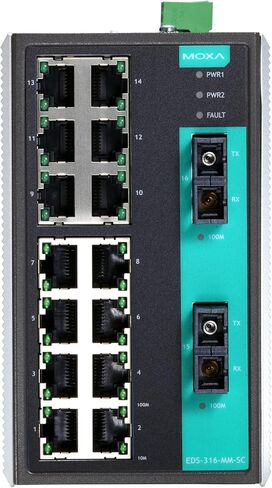 MOXA EDS-316-MM-SC Industrial Ethernet Switch with 14 10/100BaseT(X) Ports, 2 100BaseFX Port, Multi Mode SC in Kuwait