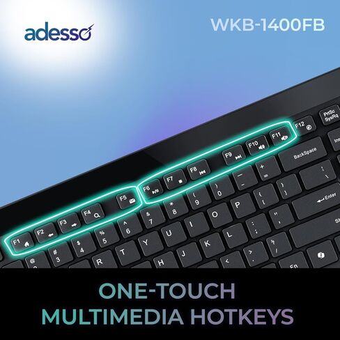 Adesso WKB-1400FB Wireless Keyboard with Built-in Fingerprint Reader, 2.4GHz Full Size 104-Key Low Profile Keyboard, AES 256-Bit Encrypted, Windows Hello Compatible for Windows 10 11 in Kuwait
