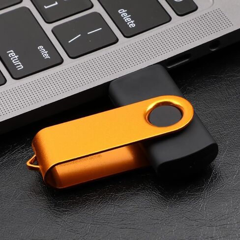 محرك أقراص فلاش USB سعة 128 جيجابايت مع محول من النوع C وحبل، محرك قلم معدني USB 2.0 عالي السرعة قابل للدوران 360 درجة للهاتف/الوسادة/الكمبيوتر الشخصي/الكمبيوتر المحمول - (ذهبي 128 جيجابايت) in Kuwait