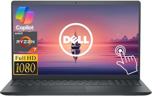 Dell Inspiron 15.6" FHD Touchscreen Business Laptop Computer, AMD Ryzen 7 7730U Processor, Windows 11 with AI Copilot, 12GB RAM 512GB Storage (256GB SSD+256GB Docking Set), Numeric Keypad, Black in Kuwait