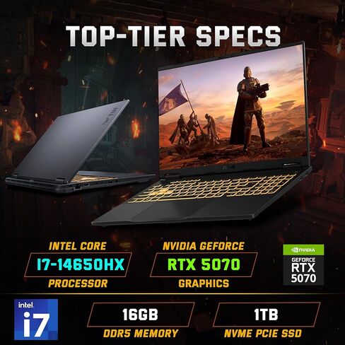 كمبيوتر محمول للألعاب ASUS TUF F16 مقاس 16 بوصة WUXGA 165 هرتز، Intel i7-14650HX، NVIDIA GeForce RTX 5070 8 جيجابايت، 16 جيجابايت DDR5، تخزين 2 تيرابايت (1 تيرابايت SSD&1 تيرابايت محطة إرساء)، لوحة مفاتيح بإضاءة خلفية، كاميرا تعمل بالأشعة تحت الحمراء، Wi- in Kuwait
