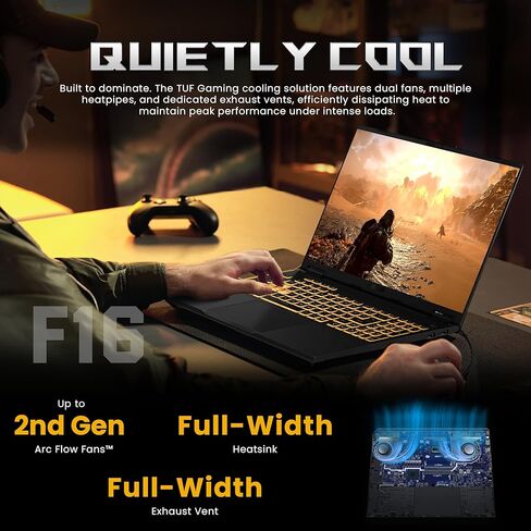 كمبيوتر محمول للألعاب ASUS TUF F16 مقاس 16 بوصة WUXGA 165 هرتز، Intel i7-14650HX، NVIDIA GeForce RTX 5070 8 جيجابايت، 16 جيجابايت DDR5، تخزين 2 تيرابايت (1 تيرابايت SSD&1 تيرابايت محطة إرساء)، لوحة مفاتيح بإضاءة خلفية، كاميرا تعمل بالأشعة تحت الحمراء، Wi- in Kuwait
