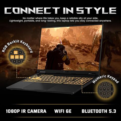 كمبيوتر محمول للألعاب ASUS TUF F16 مقاس 16 بوصة WUXGA 165 هرتز، Intel i7-14650HX، NVIDIA GeForce RTX 5070 8 جيجابايت، 16 جيجابايت DDR5، تخزين 2 تيرابايت (1 تيرابايت SSD&1 تيرابايت محطة إرساء)، لوحة مفاتيح بإضاءة خلفية، كاميرا تعمل بالأشعة تحت الحمراء، Wi- in Kuwait