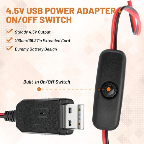 محول طاقة USB عالمي 4.5 فولت - مزيل بطارية AAA مع زر تشغيل/إيقاف، بديل لبطاريات AAA المكونة من 3 عبوات، متوافق مع مصابيح LED والمصابيح والساعات والألعاب (مدخل 5 فولت/2 أمبير) in Kuwait