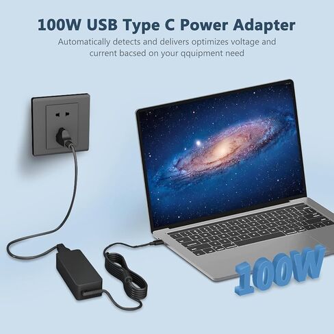 100W USB-C Power Adapter Fast Charger,Compatible with Mac Book Pro/Air 16, 15, 14, 13 Inch,Mac Book Air 13 Inch 2021 2020 2019 2018,iPad Pro,HP, Dell, Lenovo,Asus and All USB-C Device in Saudi Arabia