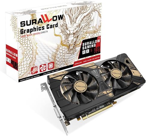 SURALLOW RX 580 Graphics Card 8GB 2048SP, GDDR5, 256 Bit, Pc Gaming Video Card, 3*DP, HDMI, PCI Express 3.0 with Freeze Fan Stop for Desktop Computer GPU for Gaming PC in Saudi Arabia