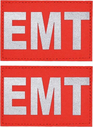 Great 1 Red Reflective EMT Patch 2-Pack, 2x3 Inch, Hook and Loop Fastener/Backing, Emergency Medical Technician, High Visibility Identification Accessory for Uniforms and Gear in Kuwait