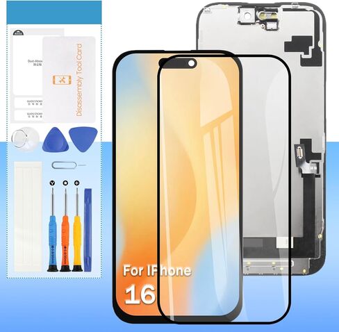 قطعة بديلة لشاشة Yondista لهاتف iPhone 16 A3287 A3081 A3286 A3288 6.1 بوصة شاشة LCD تعمل باللمس محول رقمي مع لون حقيقي، دعم معرف الوجه، لمس ثلاثي الأبعاد (الأدوات - ختم مقاوم للماء - واقي الشاشة) in Kuwait