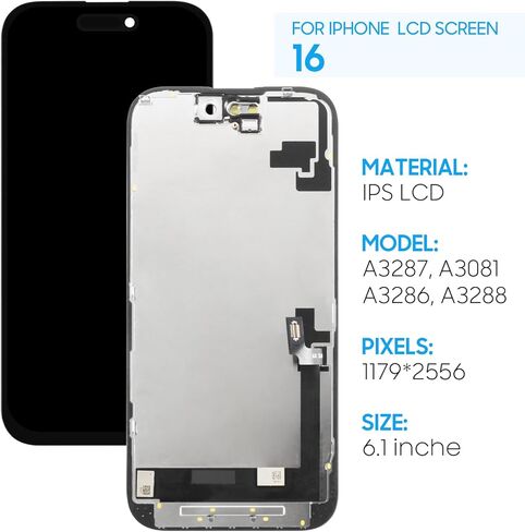قطعة بديلة لشاشة Yondista لهاتف iPhone 16 A3287 A3081 A3286 A3288 6.1 بوصة شاشة LCD تعمل باللمس محول رقمي مع لون حقيقي، دعم معرف الوجه، لمس ثلاثي الأبعاد (الأدوات - ختم مقاوم للماء - واقي الشاشة) in Kuwait