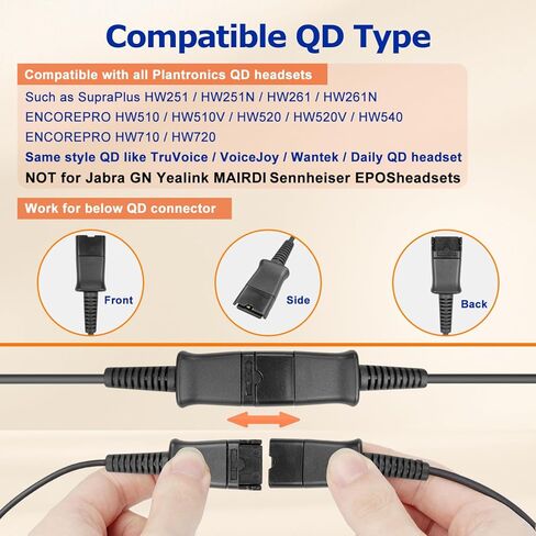 QD to USB Adapter Cable Plantronics QD Connector Compatible with Plantronics Quick Disconnect Wired Headset to USB Type A Plug Cord, Works for Computer Laptop PC Mac VoIP Softphone in Kuwait