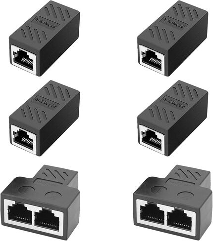 HOWAWU Ethernet Coupler 4-Pack Inline RJ45 Coupler & 2-Pack 1-to-2 Splitters Connector, Ethernet Cable Extender Compatible with Cat8/Cat7/Cat6/Cat5e/Cat5 for PC Router PS5 Xbox Female-to-Female in Kuwait