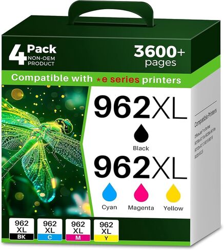 استبدال خراطيش الحبر Q-image 962XL 9015e 9018e 962 لحزمة التحرير والسرد لخراطيش الحبر HP 962XL تعمل مع OfficeJet Pro 9015e 9010 9018e 9025e 9015 9018 9012e (أسود، سماوي، أرجواني، أصفر، حزمة من 4) in Kuwait