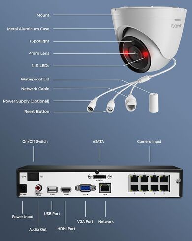 ريو لينك نظام كاميرا مراقبة RLK8-1200D4-A 12MP PoE من 4 قطع، كاميرات مراقبة IP H.265 سلكية بدقة 12 ميجابيكسل UHD، كشف الحيوانات الاليفة، رؤية ليلية ملونة، مسجل فيديو رقمي 8 قنوات مع هارد ديسك 2TB in Kuwait