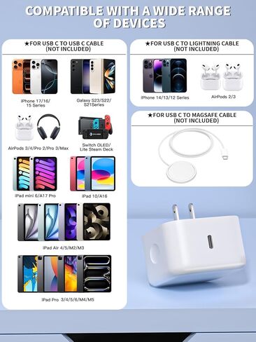شاحن iPhone 17 بقدرة 40-60 واط قابل للطي USB C شحن سريع ومنفذ واحد محول طاقة ديناميكي Apple 40 واط مع 60 واط كحد أقصى، شاحن Apple لسلسلة iPhone 17 Pro Max/Air/16/15/14/13/12/11، iPad Pro Air Mini in Kuwait