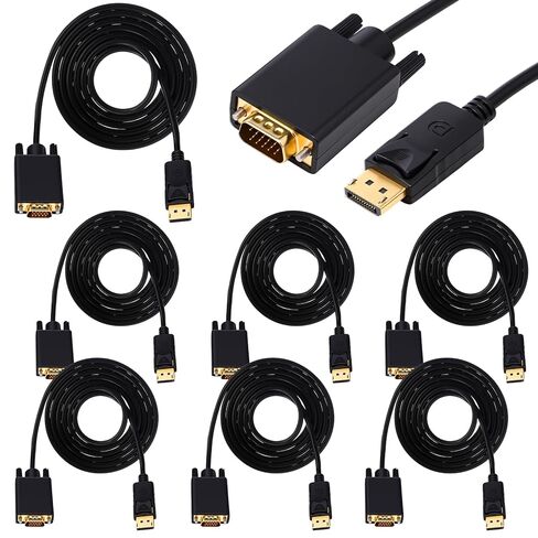 24 Pack Displayport to Vga Cable 6 ft Gold Plated Dp to Vga Adapter with Chip for Laptop Computer PC Monitor Projector HDTV, Not Bidirectional, Not Compatible with Hdmi or USB in Kuwait