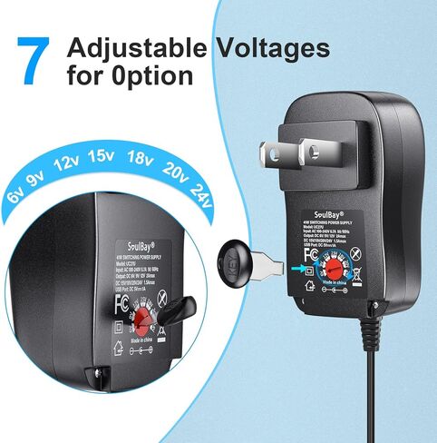 محول تيار متردد عالمي بقدرة 15 وات من SoulBay 3V 4.5V 5V 6V 7.5V 9V 1500mA 12V 1250mA DC تحويل التيار الكهربائي لكاميرا CCTV Security IP ومكبر الصوت وجهاز التوجيه والإلكترونيات المنزلية، متوافق مع 12W in Saudi Arabia