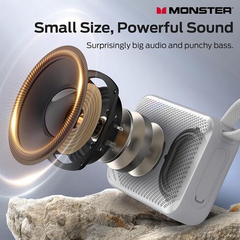 مكبر صوت بلوتوث محمول Monster S360، مقاوم للماء IPX7، بلوتوث 6.0، وقت تشغيل 20 ساعة، صوت ستيريو قوي، يدعم بطاقة TF، مكبر صوت واضح للاتصال بدون استخدام اليدين للمنزل وفي الهواء الطلق والسفر، رمادي in Kuwait