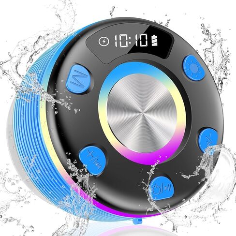 OYIB Bluetooth Shower Speaker, Portable Bluetooth Speaker 360° HD Sound, RGB Lights, IPX7 Waterproof Wireless Speaker with Suction Cup and Mic, Shower Radio for Party/Outdoor/Travel/Gifts/Black in Saudi Arabia