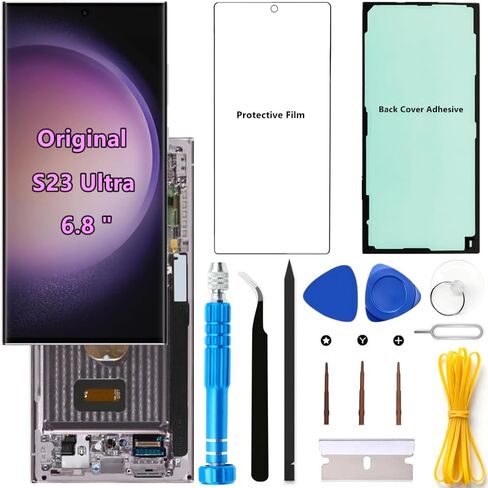 Original 6.8" AMOLED 120Hz S23 Ultra Screen Replacement OEM for Samsung Galaxy S23Ultra 5G SM-S918U SM-S918U1 Touch Display Screen Digitizer Assembly (Black Frame+Protector+Adhesive+Tools) in Kuwait