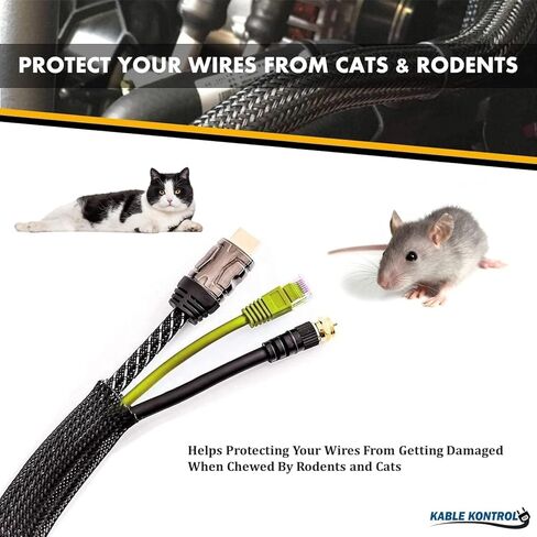 Kable Kontrol مثبطات اللهب PET قابلة للتوسيع، أكمام مضفرة بطول 1/2 بوصة معرف 50 قدمًا - UL94 V0 إدارة أسلاك مرنة مقاومة للحريق والتآكل - أسود مع تتبع أبيض in Kuwait