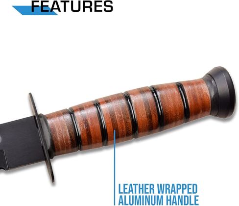 MTech USA – Fixed Blade Knife – Black, Partially Serrated Blade, Leather Wrapped Handle, Includes Leather Sheath with U.S. Marines Logo, Hunting, Camping, Survival, Tactical, EDC - MT-122MR in Kuwait