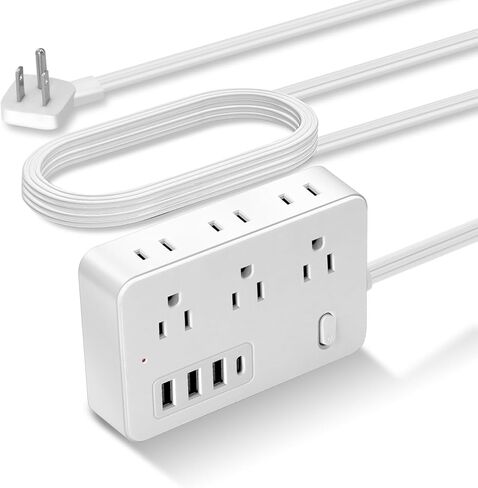 10-in-1 Compact Power Strip, 10ft Flat Plug Surge Protector, 6 AC Outlets,4 USB Ports (1 Type-C Ports) Extension Cable, One-Button Switch, Convenient to Carry, Suitable for Home in Kuwait
