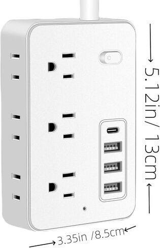 10-in-1 Compact Power Strip, 10ft Flat Plug Surge Protector, 6 AC Outlets,4 USB Ports (1 Type-C Ports) Extension Cable, One-Button Switch, Convenient to Carry, Suitable for Home in Kuwait