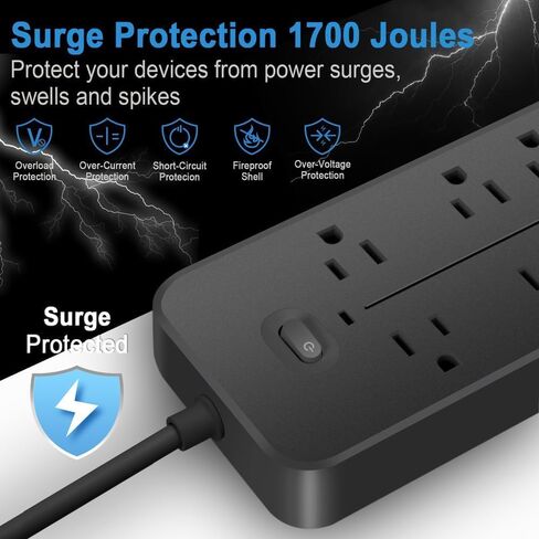 Socket Extender Surge Protector with 4 Ports (3 USB&1 Type-c), Used for Multiple Devices, Essential for Home, Office and Dormitory use，Black in Kuwait