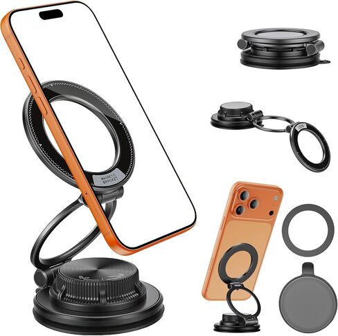 Magnetic Car Phone Holder, 360° Adjustable Suction Cup Universal Phone Mount, Multi-Scene for Car Office Gym Home, Compatible with iPhone 17/16 Pro Max & Other Magnetic Phones (Black) in Kuwait