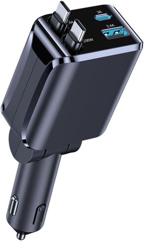 شاحن سيارة FMIIFMS 3 في 1 قابل للسحب لهاتف iPhone مع كابلات مزدوجة من النوع C، وشواحن هاتف سريعة ولاعة سجائر، هدية للرجال والنساء وإكسسوارات السيارات المتوافقة مع iPhone 17/16/15/14/13/Pro-Silver in Kuwait