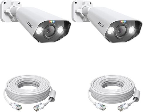 كاميرا ZOSI C182 5MP 3K PoE Bullet IP، حزمة من 2 كاميرا أمان IP إضافية في الهواء الطلق، رؤية ليلية Starlight Colar، اكتشاف الإنسان/المركبة، أضواء كاشفة وإنذارات صفارات الإنذار، محادثة ثنائية الاتجاه (تعمل فقط NVR) in Kuwait