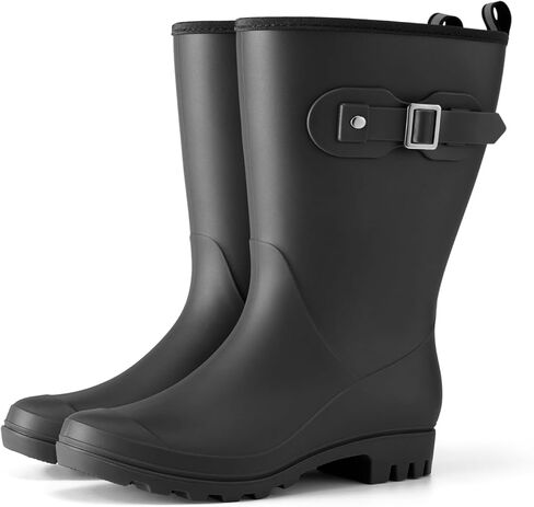 HISEA Women's Waterproof Mid-Calf Rain Boots Lightweight Rubber Garden Shoes with Wide Calf and Anti-Slip Sole for Outdoor Farm Work in Saudi Arabia