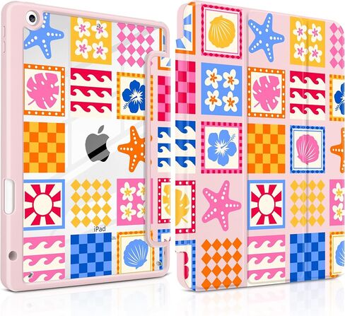 حافظة لجهاز iPad 9th 8th 7th Generation 10.2 بوصة 2021 2020 2019 - [حامل أقلام مدمج]، ظهر صلب شفاف مقاوم للصدمات، حامل ثلاثي الطي رفيع، تنبيه/نوم تلقائي، للفتيات المراهقات والنساء، نقطة بيضاء وردية in Kuwait