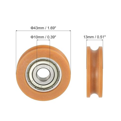 PATIKIL Nylon U Groove Bearings, 4 Pack 10x43.5x13mm U Type Groove Double Metal Roller Wheel Shielded GCr15 Chrome Steel Ball Bearings for Door Window, Yellow in Saudi Arabia