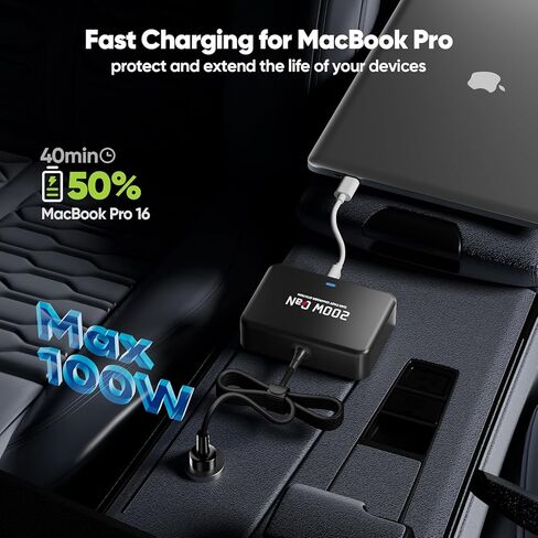 شاحن سيارة USB C، شاحن سيارة 200 واط GaN 6 منافذ USB C لأجهزة MacBook Pro/Air، Dell/Lenovo Laptop، PD3.0/PPS لسلسلة iPhone 17/16/15، iPad، Samsung Galaxy S25 Ultra / S24 Series والمزيد in Kuwait